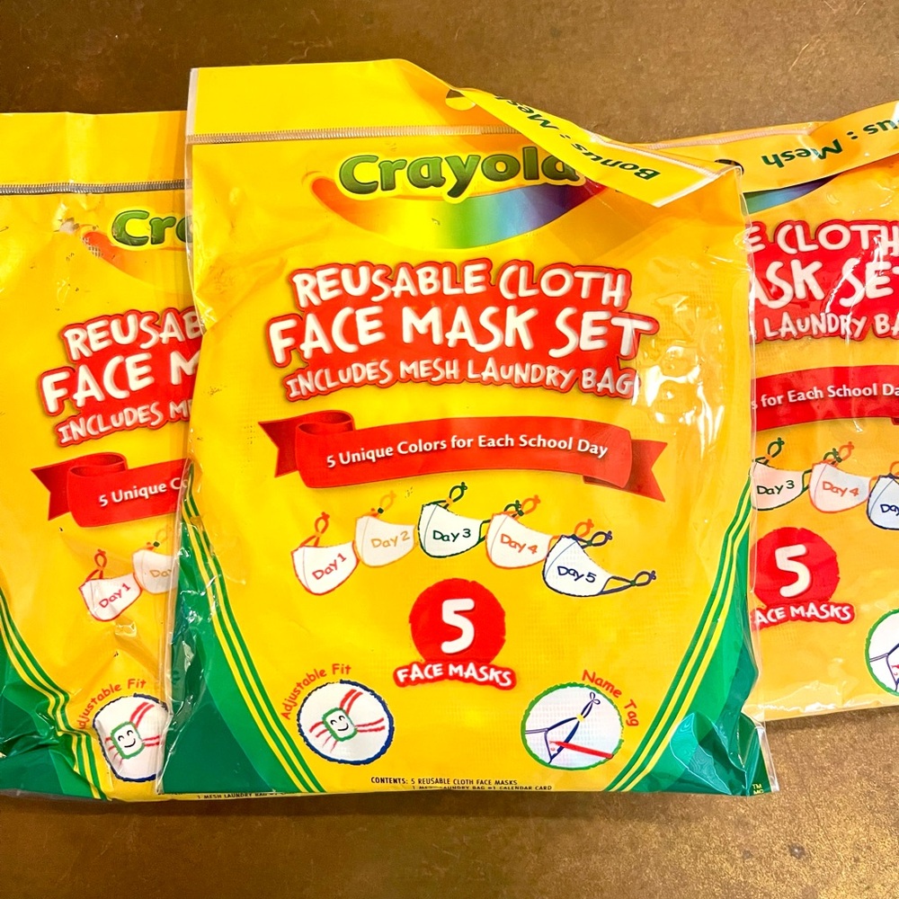 Crayola Kids Reusable Face Mask Pack - Yellow, Green, Purple, Teal, Orange
